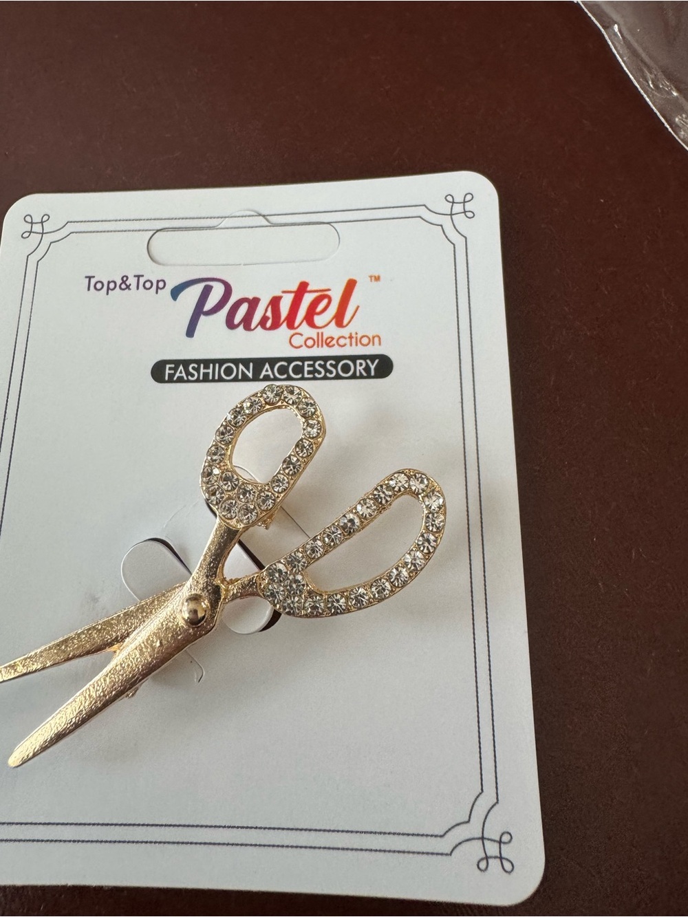 Gold Rhinestone Scissors Brooch - Picture 3 of 7